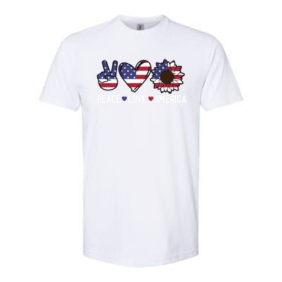 Peace Love And America Us Flag 4th Of July Sunflower Cute Gift Softstyle CVC T-Shirt