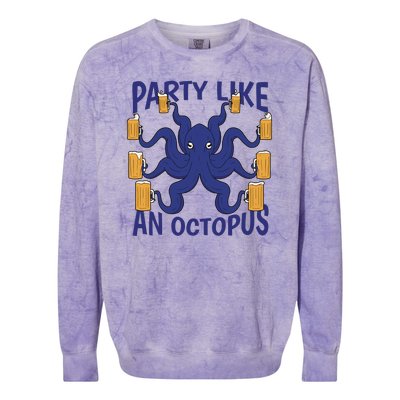 Party Like An Octopus Beer Colorblast Crewneck Sweatshirt