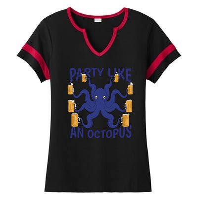 Party Like An Octopus Beer Ladies Halftime Notch Neck Tee