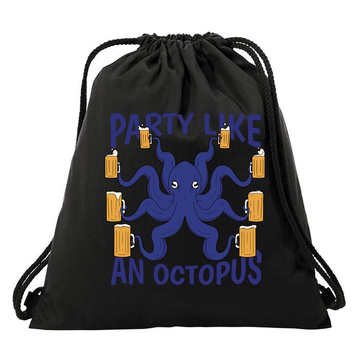 Party Like An Octopus Beer Drawstring Bag