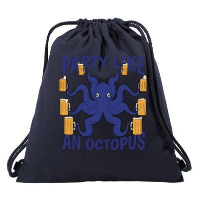 Party Like An Octopus Beer Drawstring Bag