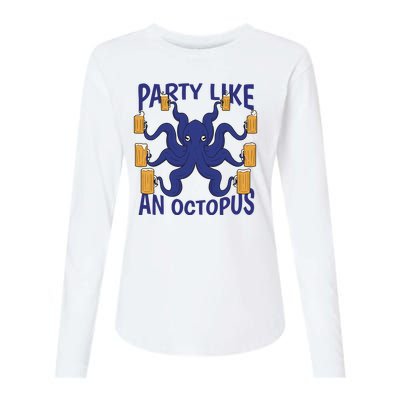 Party Like An Octopus Beer Womens Cotton Relaxed Long Sleeve T-Shirt