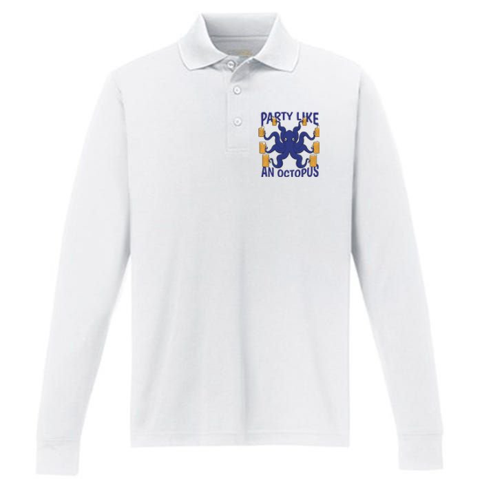 Party Like An Octopus Beer Performance Long Sleeve Polo