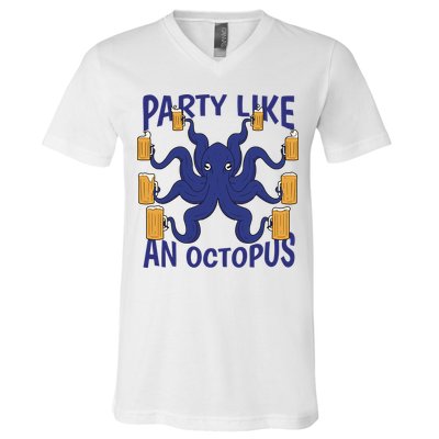 Party Like An Octopus Beer V-Neck T-Shirt