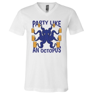 Party Like An Octopus Beer V-Neck T-Shirt