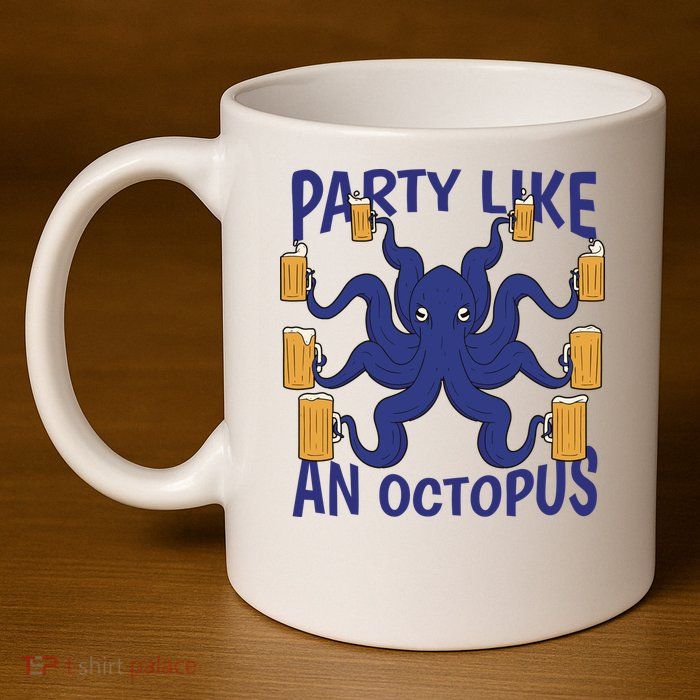 Party Like An Octopus Beer 11oz C Handle Ceramic Mug