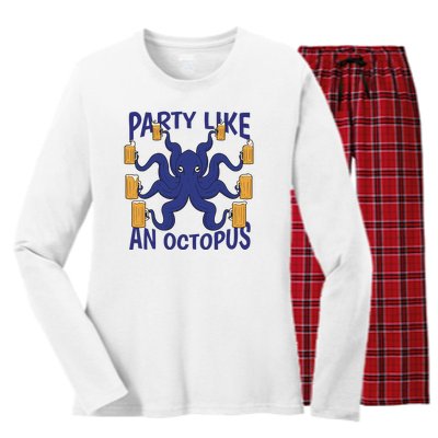 Party Like An Octopus Beer Women's Long Sleeve Flannel Pajama Set 