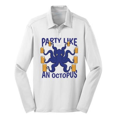 Party Like An Octopus Beer Silk Touch Performance Long Sleeve Polo