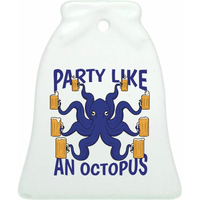 Party Like An Octopus Beer Ceramic Bell Ornament