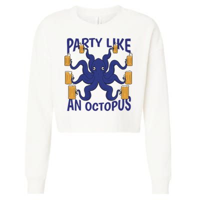 Party Like An Octopus Beer Cropped Pullover Crew