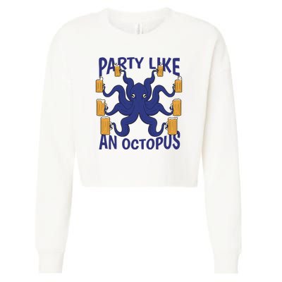 Party Like An Octopus Beer Cropped Pullover Crew