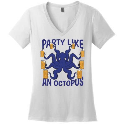 Party Like An Octopus Beer Women's V-Neck T-Shirt