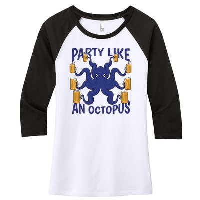 Party Like An Octopus Beer Women's Tri-Blend 3/4-Sleeve Raglan Shirt