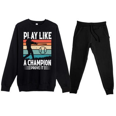 Play Like A Champion Prove It Vintage Sunset Retro Premium Crewneck Sweatsuit Set