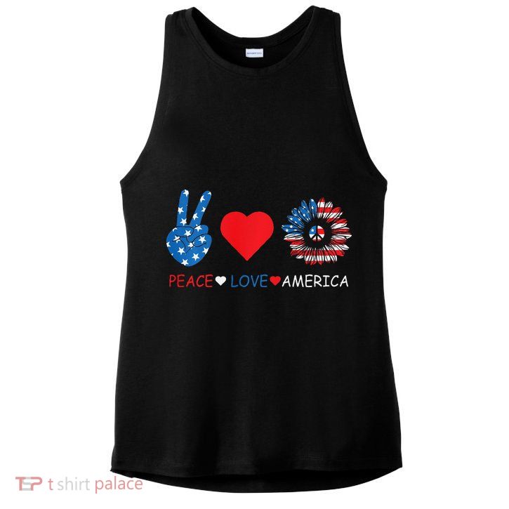 Peace Love America July 4th Ladies PosiCharge Tri-Blend Wicking Tank