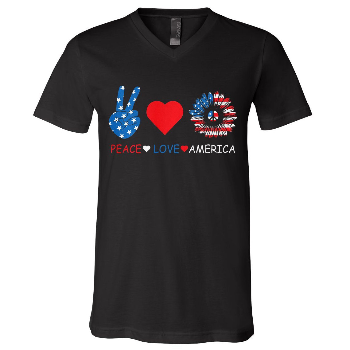 Peace Love America July 4th V-Neck T-Shirt