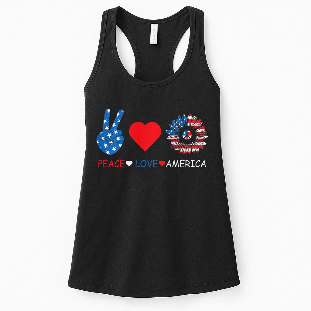 Peace Love America July 4th Womens Tank Top