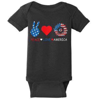 Peace Love America July 4th Baby Bodysuit