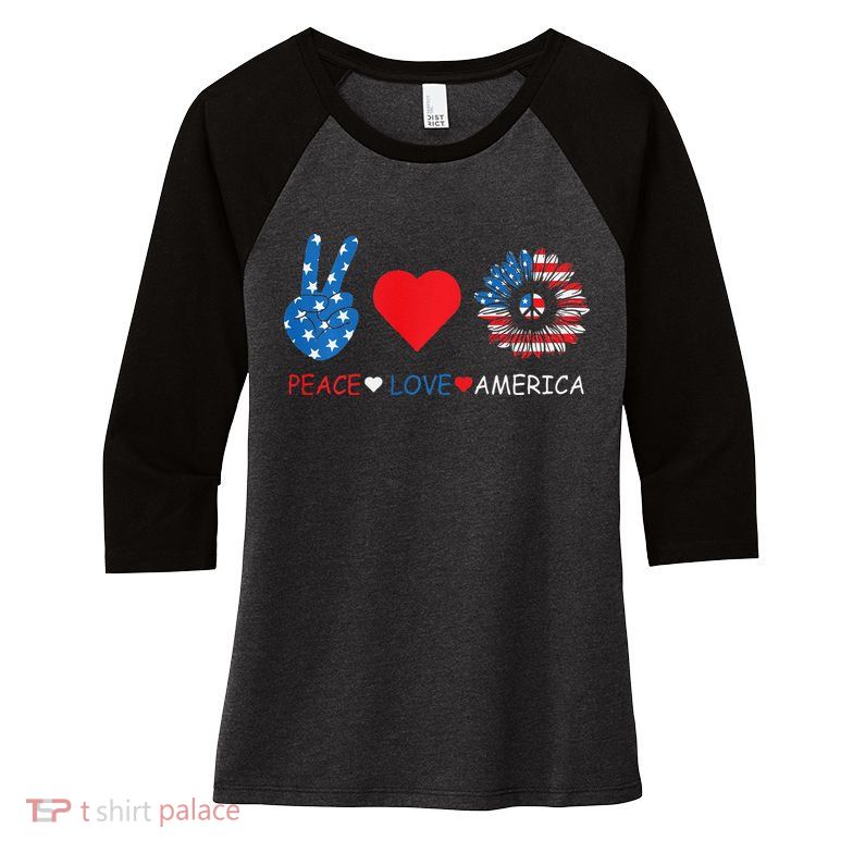 Peace Love America July 4th Women's Tri-Blend 3/4-Sleeve Raglan Shirt