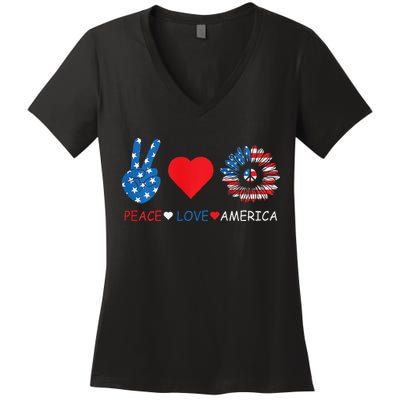 Peace Love America July 4th Women's V-Neck T-Shirt