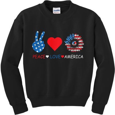 Peace Love America July 4th Kids Sweatshirt