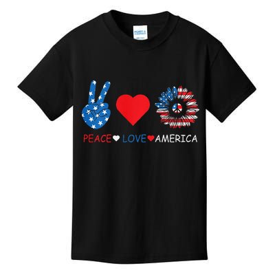 Peace Love America July 4th Kids T-Shirt