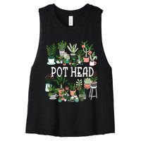 Plant Lover And Gardener Pot Head Succulent Women's Racerback Cropped Tank