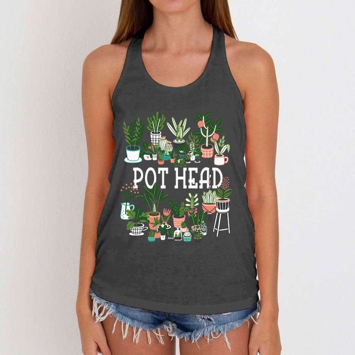 Plant Lover And Gardener Pot Head Succulent Women's Knotted Racerback Tank