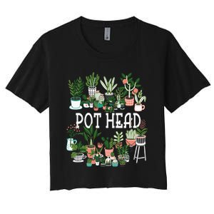 Plant Lover And Gardener Pot Head Succulent Women's Crop Top Tee