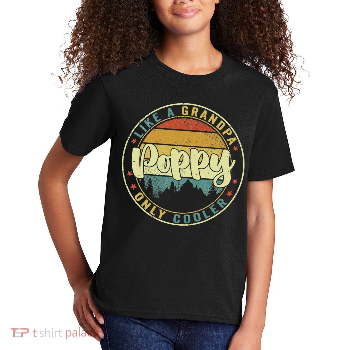 Poppy Like A Grandpa Only Cooler Funny Dad Poppy Fathers Day Kids T-Shirt