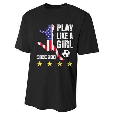 Play Like A Girl Soccer Usa United States Performance Sprint T-Shirt