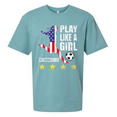 Play Like A Girl Soccer Usa United States Sueded Cloud Jersey T-Shirt