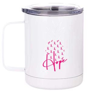 Pineapple Line Art Breast Cancer Awareness Ribbon Hope Gift 12 oz Stainless Steel Tumbler Cup