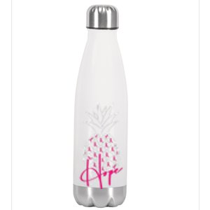 Pineapple Line Art Breast Cancer Awareness Ribbon Hope Gift Stainless Steel Insulated Water Bottle