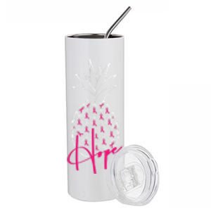 Pineapple Line Art Breast Cancer Awareness Ribbon Hope Gift Stainless Steel Tumbler