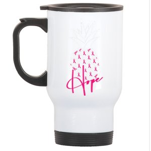 Pineapple Line Art Breast Cancer Awareness Ribbon Hope Gift Stainless Steel Travel Mug