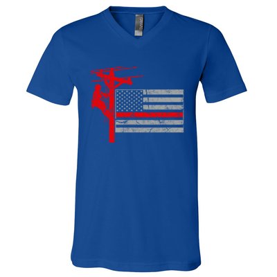 Patriotic Line American Flag Meaningful Gift V-Neck T-Shirt