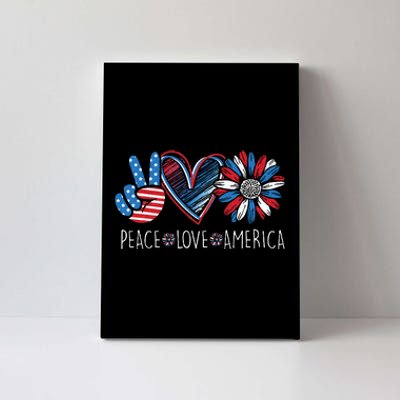 Peace Love America Daisy 4th July Patriotic US American Flag Canvas