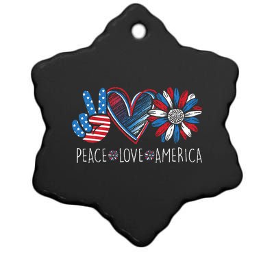 Peace Love America Daisy 4th July Patriotic US American Flag Ceramic Star Ornament