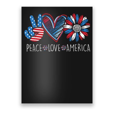 Peace Love America Daisy 4th July Patriotic US American Flag Poster