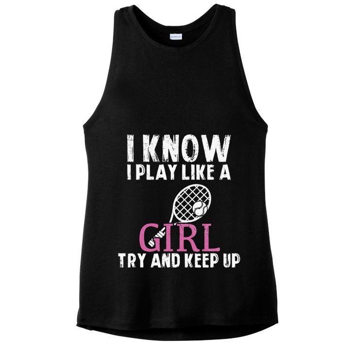 Play Like A Girl Try And Keep Up Womens Tennis Player Gift Ladies PosiCharge Tri-Blend Wicking Tank