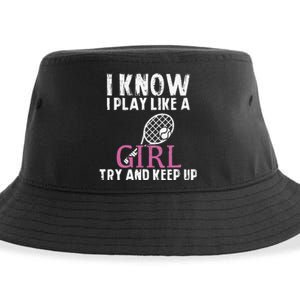 Play Like A Girl Try And Keep Up Womens Tennis Player Gift Sustainable Bucket Hat