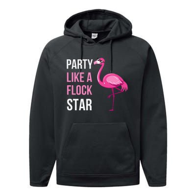 Party Like A Flock Star Pink Flamingo Performance Fleece Hoodie