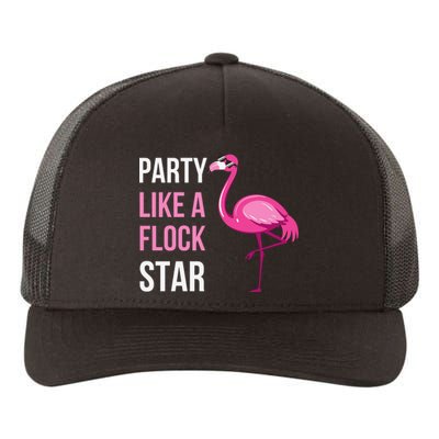 Party Like A Flock Star Pink Flamingo Yupoong Adult 5-Panel Trucker Hat