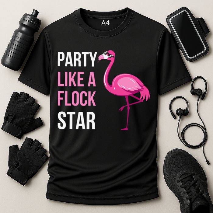 Party Like A Flock Star Pink Flamingo Cooling Performance Crew T-Shirt