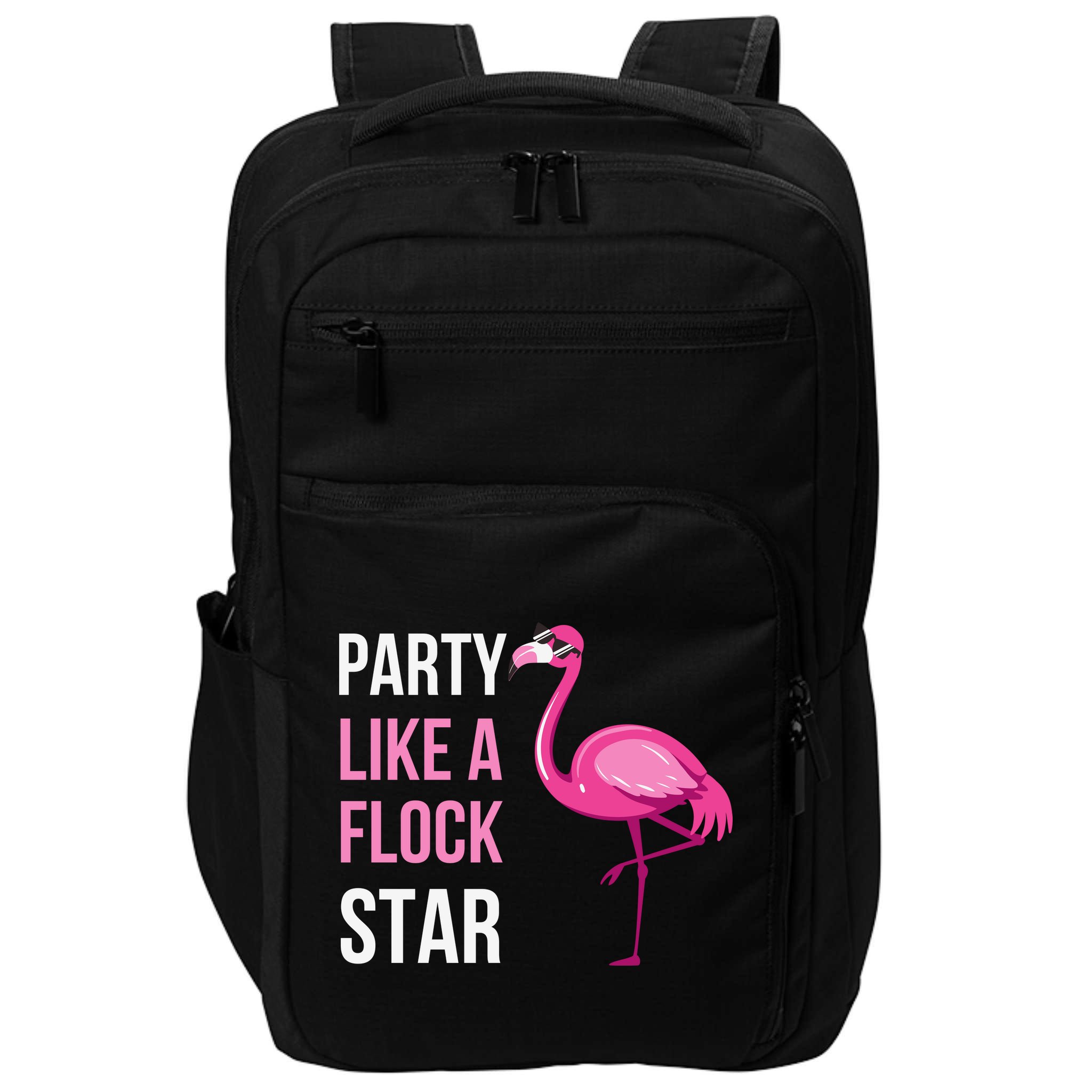 Party Like A Flock Star Pink Flamingo Impact Tech Backpack