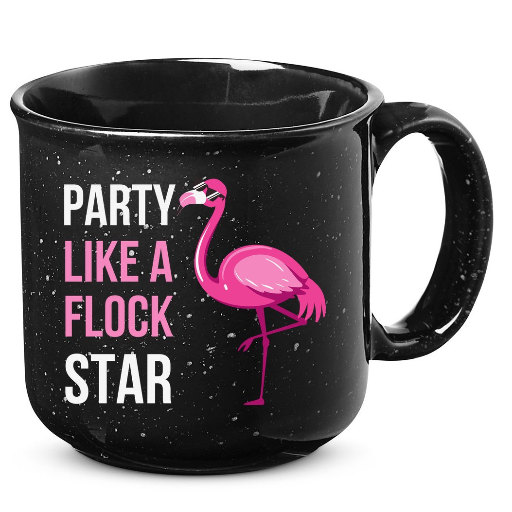 Party Like A Flock Star Pink Flamingo 15oz Campfire Ceramic Mug