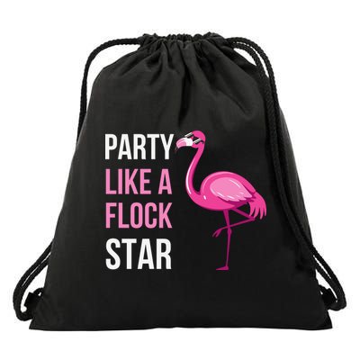 Party Like A Flock Star Pink Flamingo Drawstring Bag