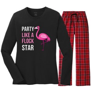 Party Like A Flock Star Pink Flamingo Women's Long Sleeve Flannel Pajama Set 