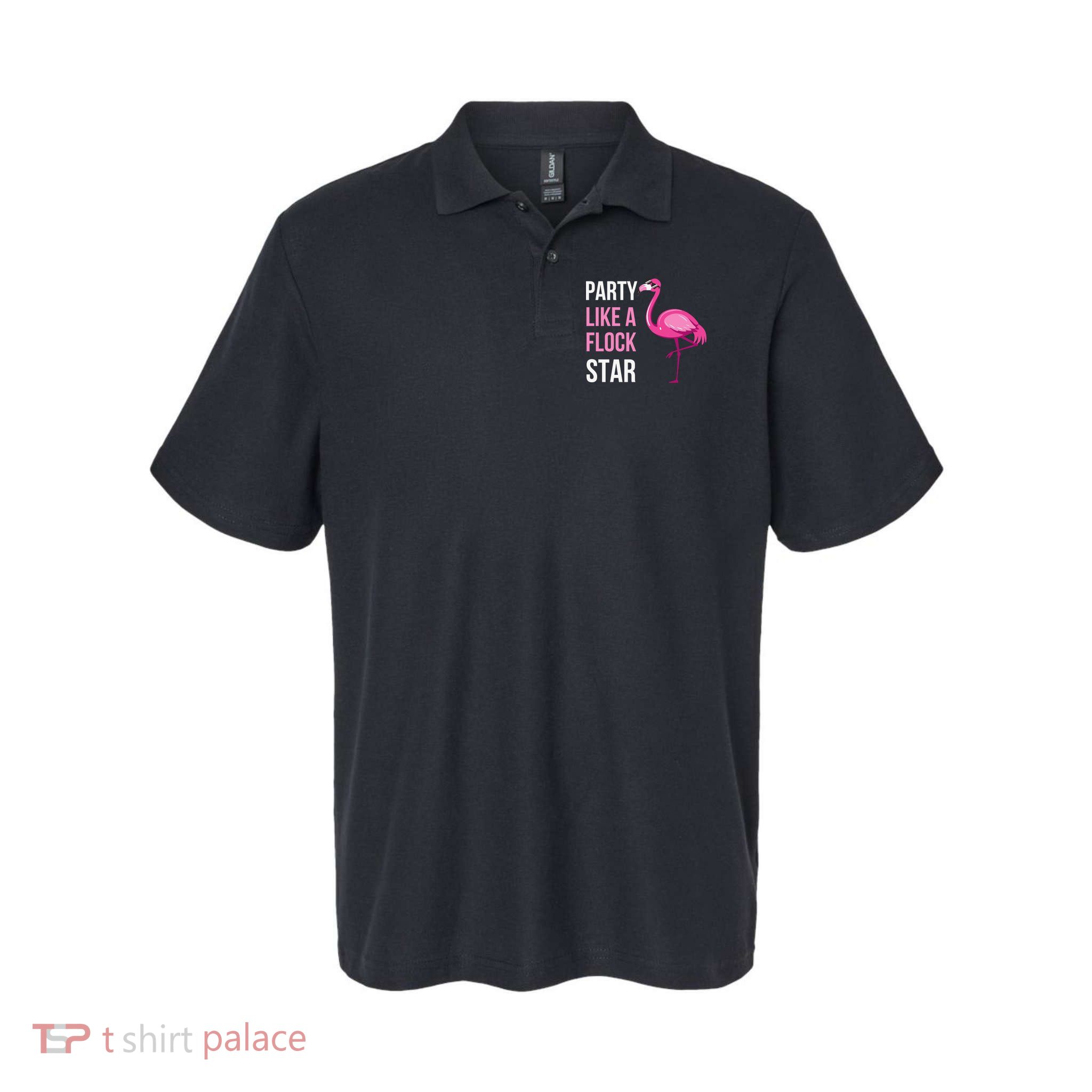 Party Like A Flock Star Pink Flamingo Polo